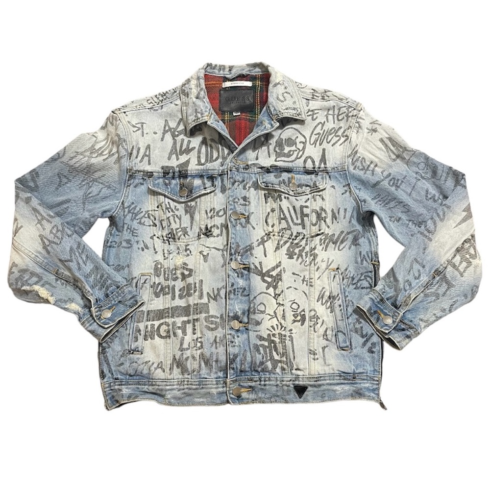 Guess Men's Graffiti Oversized Jean Jacket Size Small